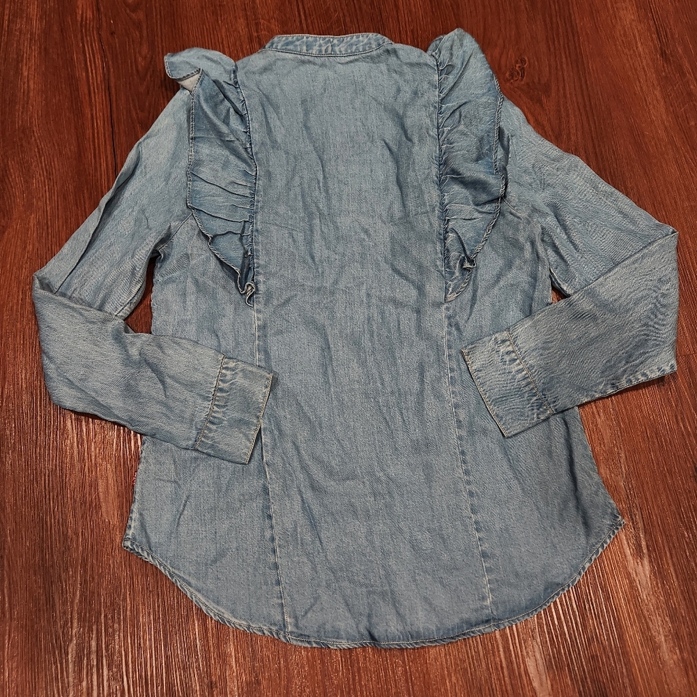 Levi's Chambray Ruffle Button Down Shirt Long Sle… - image 2